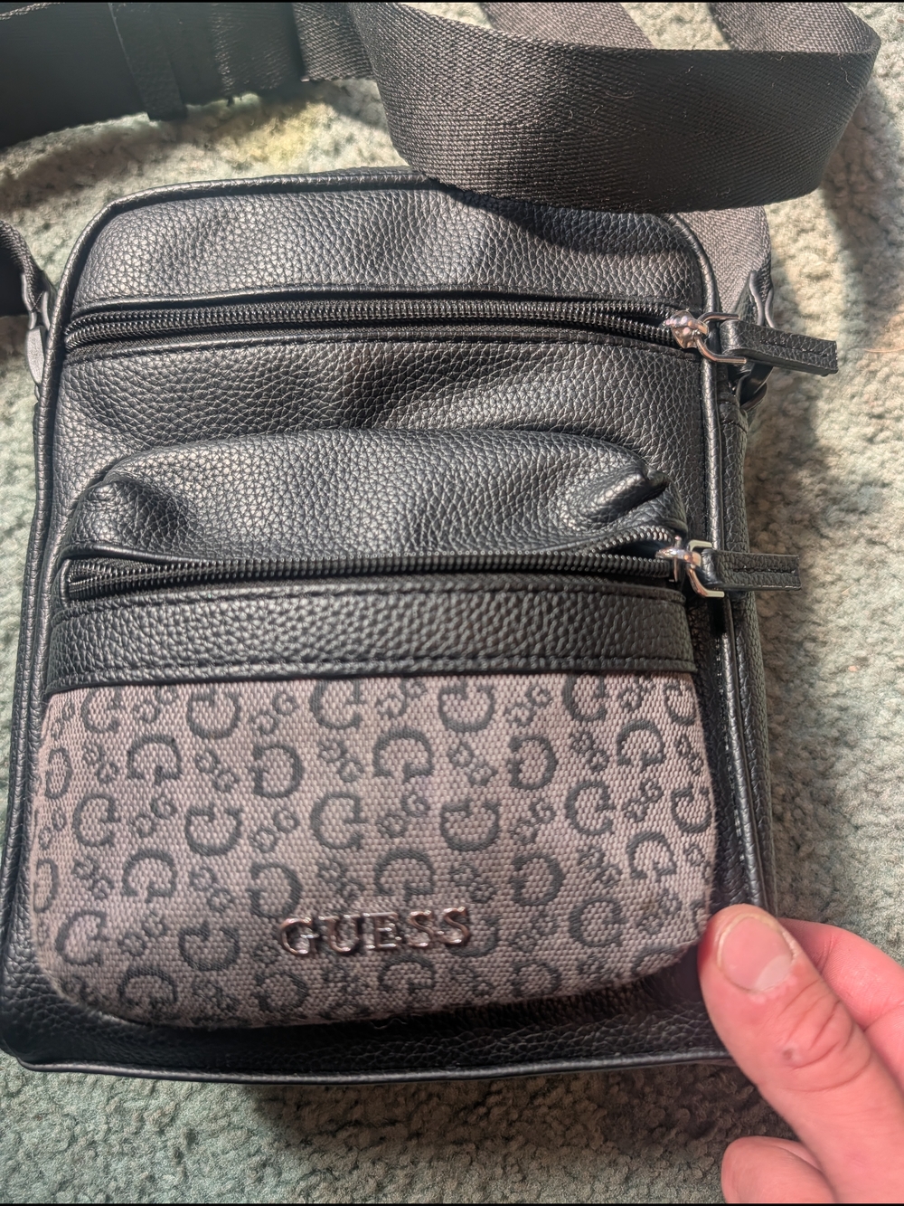 Guess Black and Gray Monogram Messenger Bag